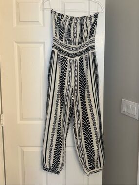Strapless Black & White Printed Jumpsuit